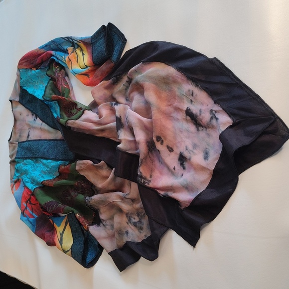 Sterling Styles Multicolor Silk Kimono Duster Patchwork XL 3/4 Sleeve Colorful - Picture 9 of 14